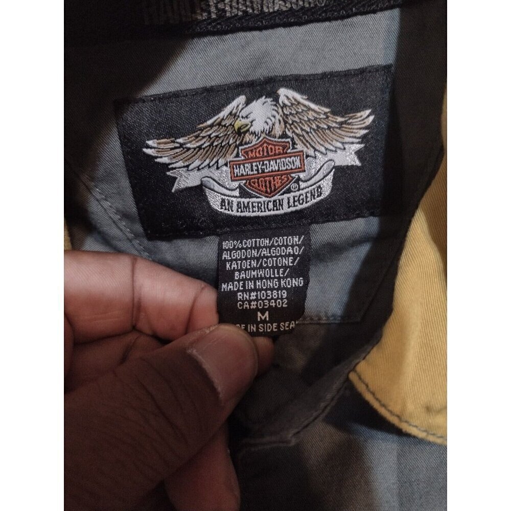 Men's Harley Davidson Gray Gold Milwaukee Wisconsin Logo S/S Button Shirt Medium - Picture 8 of 10